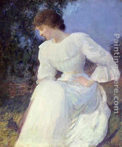 Portrait of a Woman in white painting - Edmund Charles Tarbell Portrait of a Woman in white art painting
